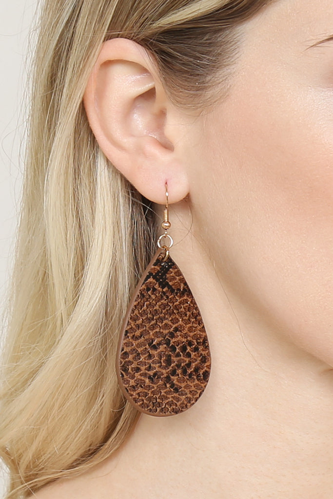 SNAKE SKIN TEARDROP LEATHER EARRINGS