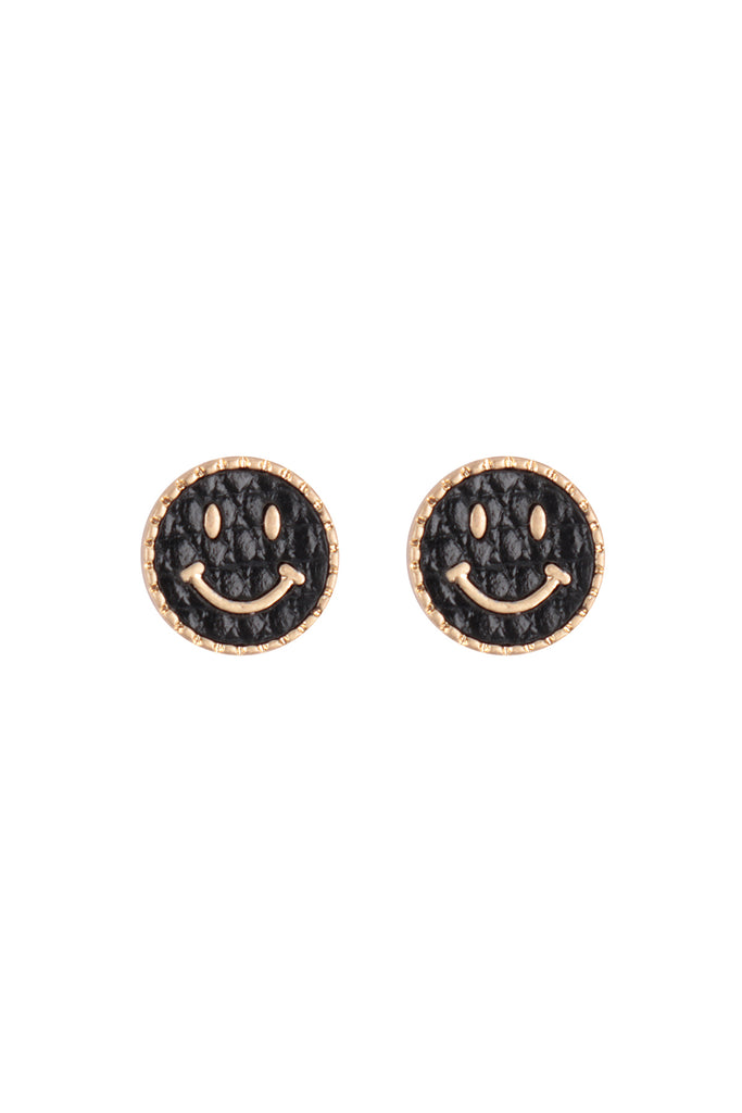 SMILEY FACE LEATHER STUD EARRINGS