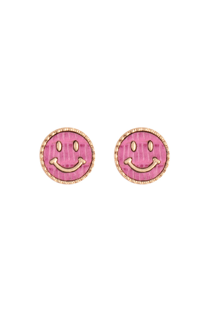 SMILEY FACE LEATHER STUD EARRINGS