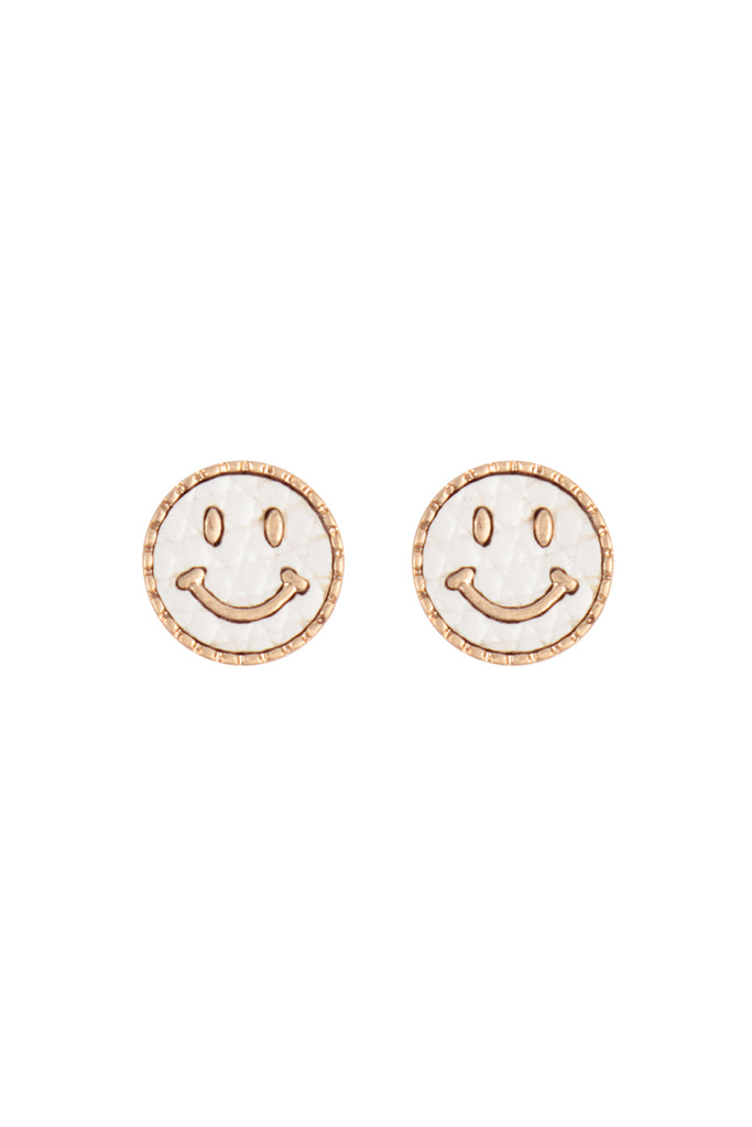 SMILEY FACE LEATHER STUD EARRINGS