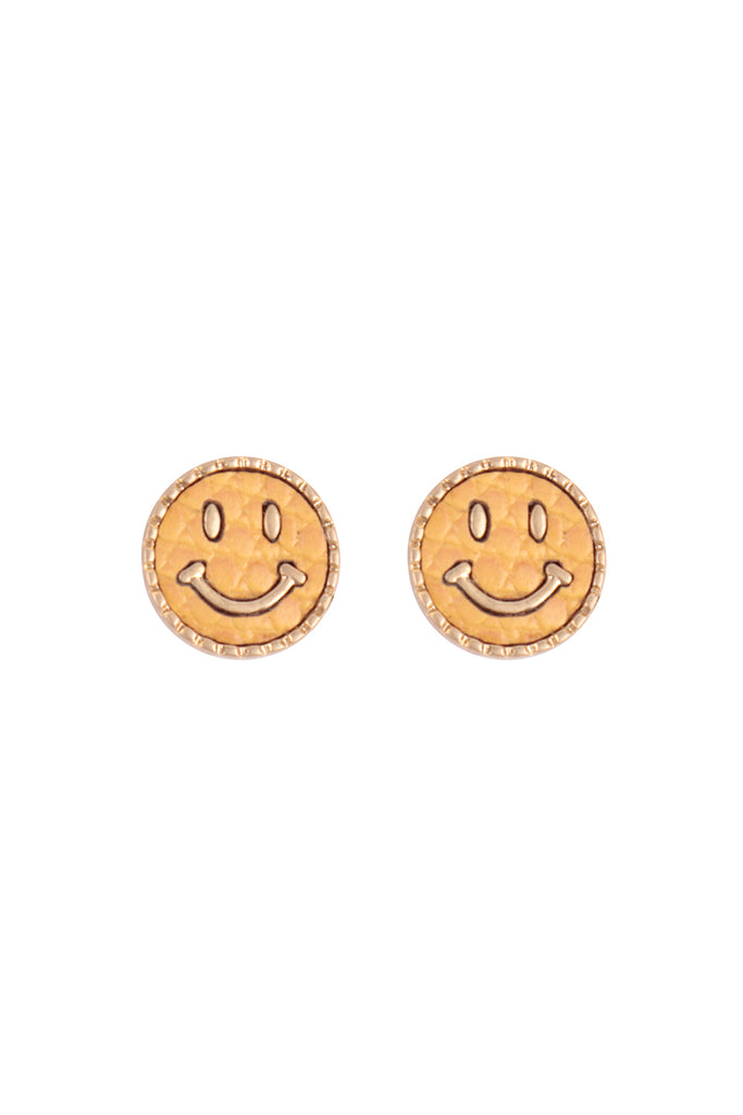 SMILEY FACE LEATHER STUD EARRINGS