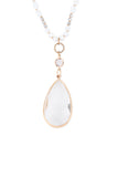 GLASS BEADS LONG NECKLACE WITH CRYSTAL TEARDROP PENDANT