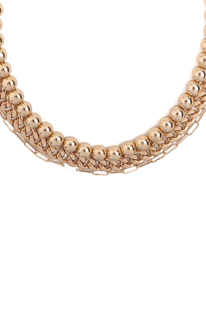 THREE-LAYERED BALL AND CHAIN NECKLACE
