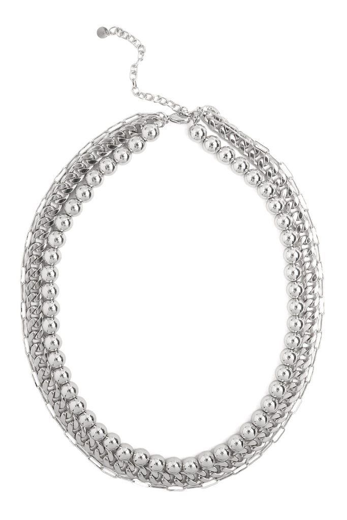 THREE-LAYERED BALL AND CHAIN NECKLACE