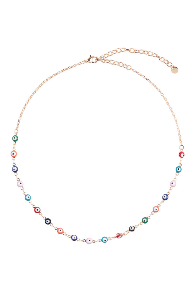 JNB456 - EVIL EYE CHAIN COLOR CHOKER NECKLACE