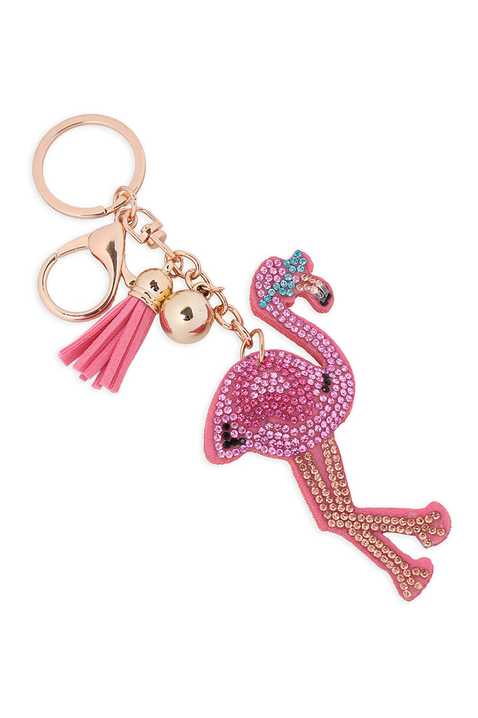 FLAMINGO RHINESTONE TASSEL KEYCHAIN