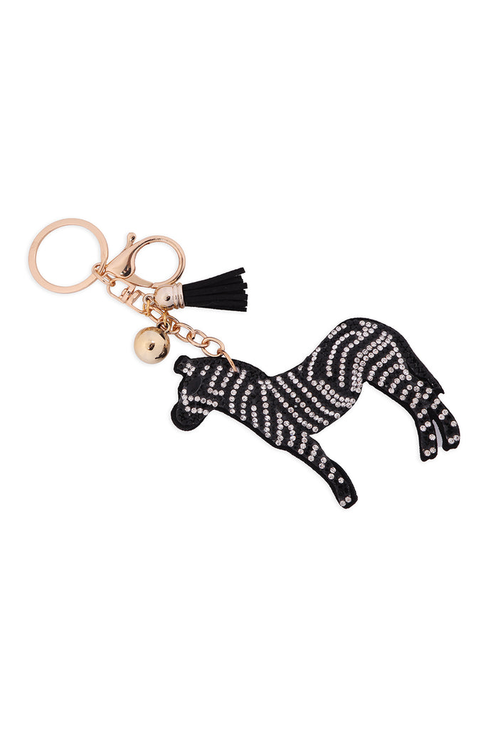 ZEBRA RHINESTONE TASSEL KEYCHAIN