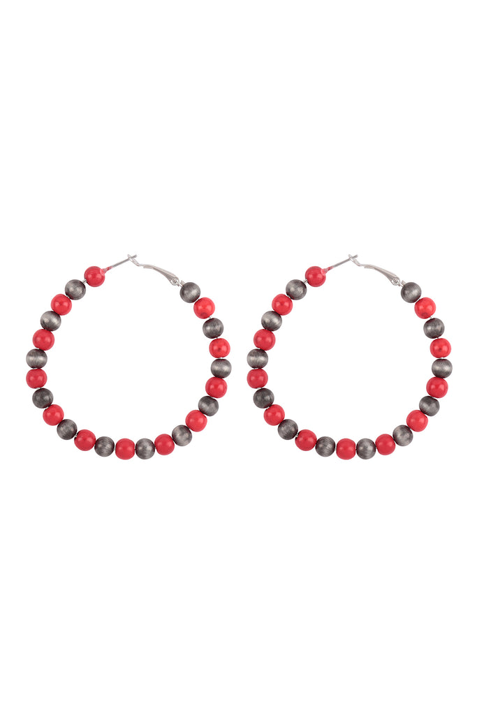 WOOD BEAD BOHO HOOP EARRINGS
