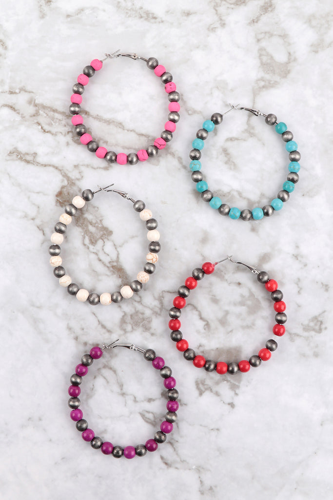 WOOD BEAD BOHO HOOP EARRINGS