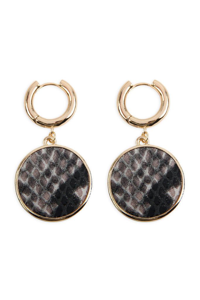 SNAKE SKIN DISK HOOP DANGLE EARRINGS