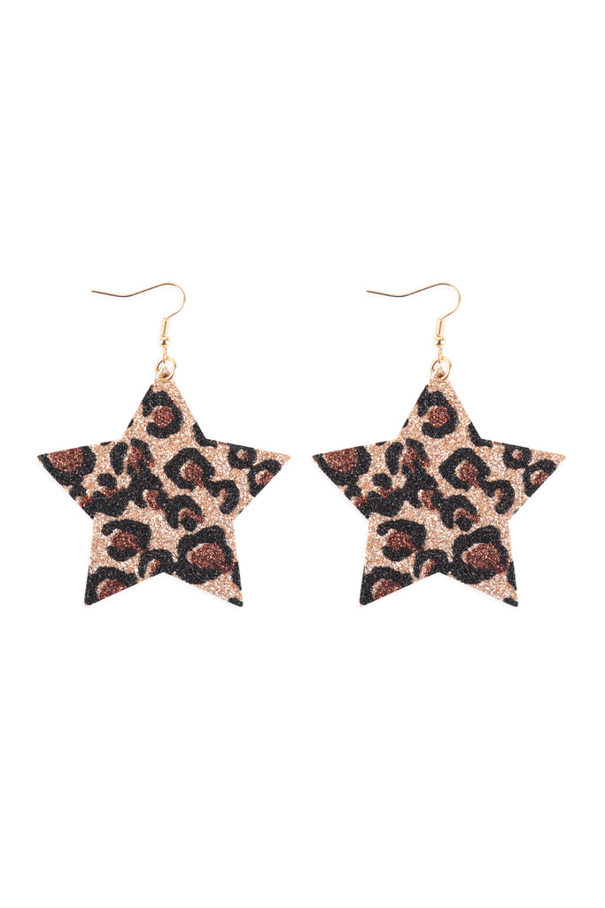 LEOPARD PRINT GENUINE LEATHER STAR EARRINGS