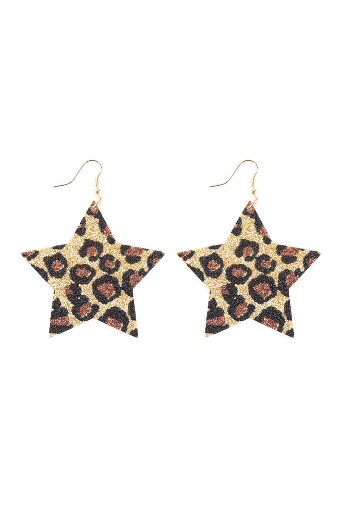 LEOPARD PRINT GENUINE LEATHER STAR EARRINGS