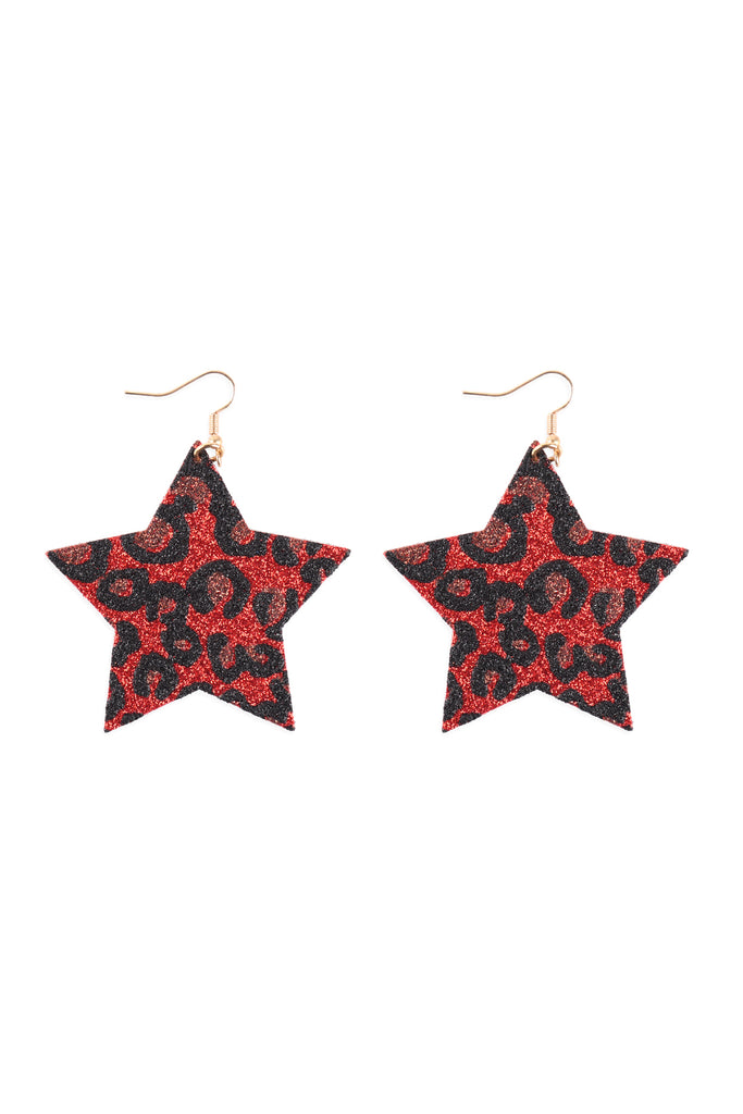 LEOPARD PRINT GENUINE LEATHER STAR EARRINGS