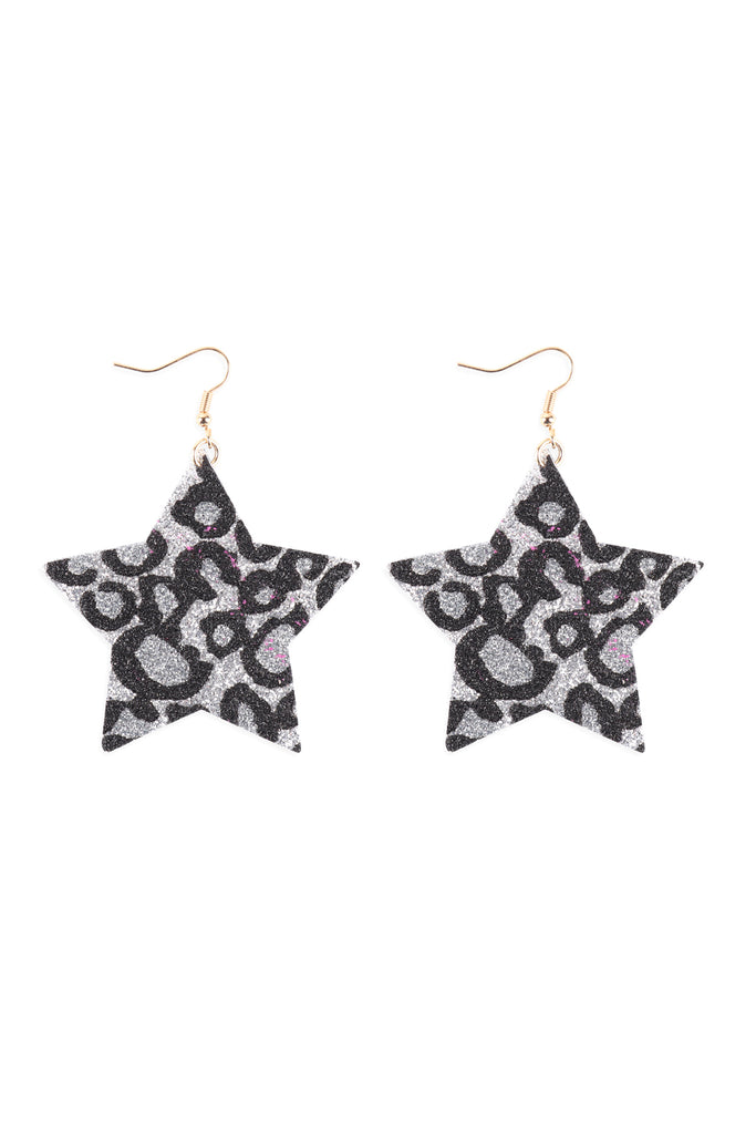 LEOPARD PRINT GENUINE LEATHER STAR EARRINGS