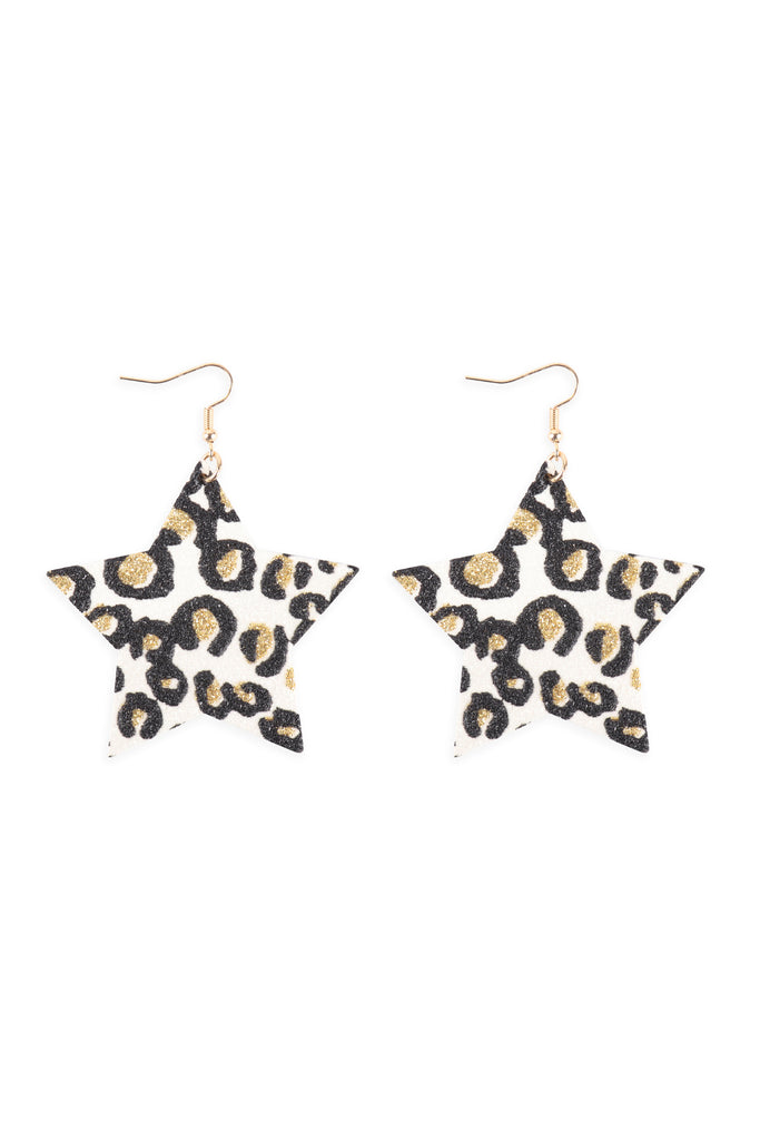 LEOPARD PRINT GENUINE LEATHER STAR EARRINGS