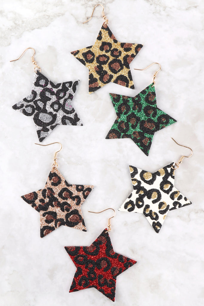 LEOPARD PRINT GENUINE LEATHER STAR EARRINGS