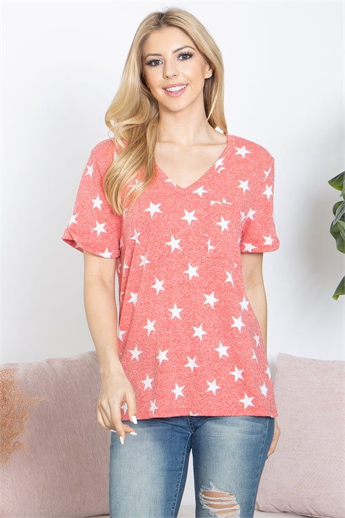 Star Print V-Neck Top