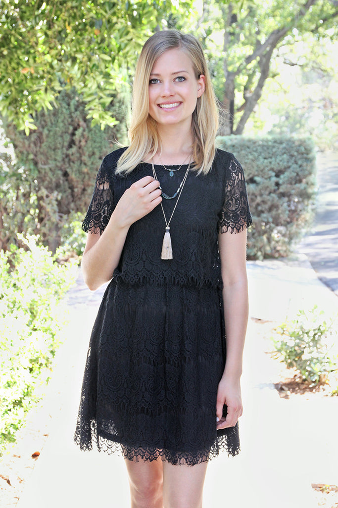 Short Sleeve A-Line Lace Dress