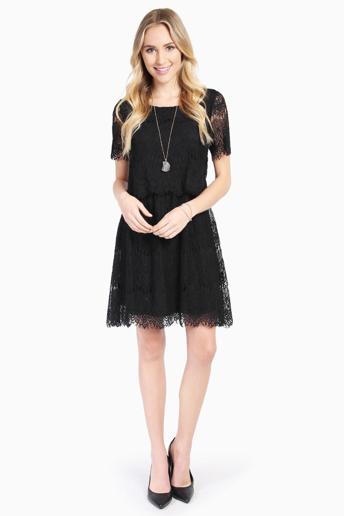 Short Sleeve A-Line Lace Dress