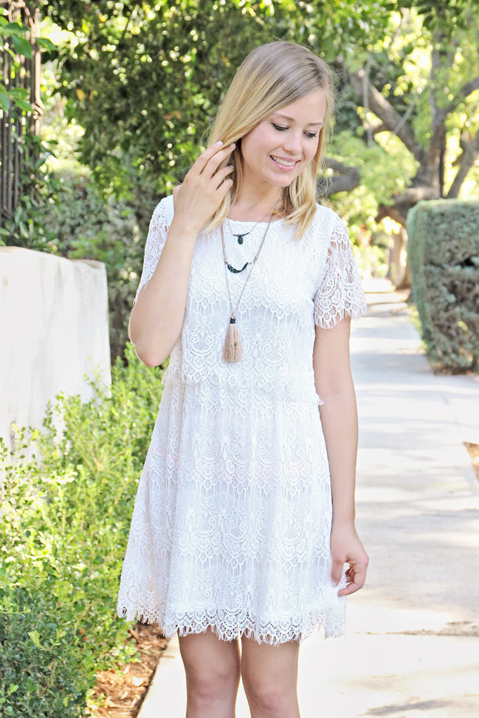 Short Sleeve A-Line Lace Dress