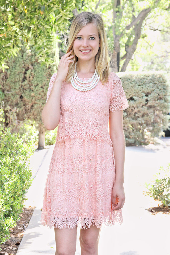 Short Sleeve A-Line Lace Dress