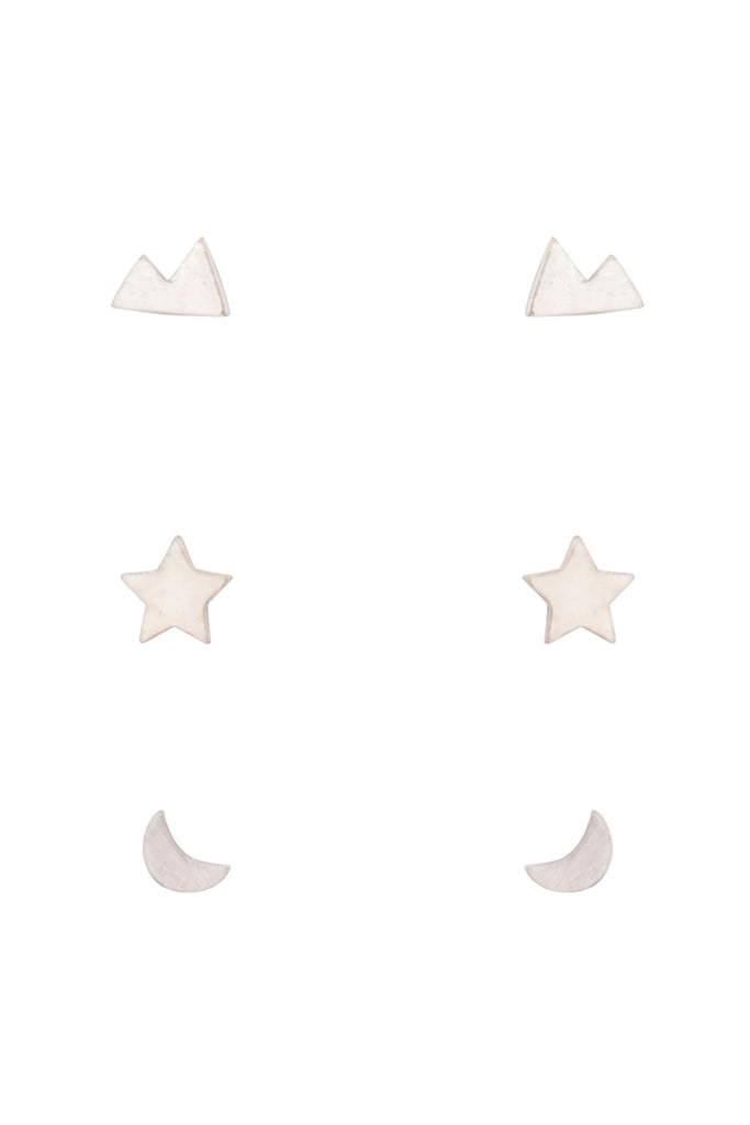 LEA368 - 3 PAIR SET MOON STAR STUD EARRINGS