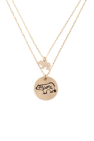 "MAMA" LETTER CUBIC ZIRCONIA PENDANT BRASS NECKLACE