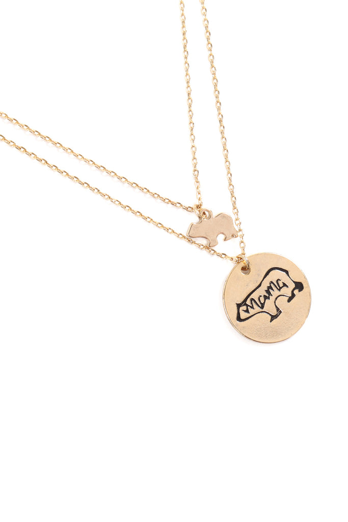 LNB249 - MAMA BEAR DOUBLE LAYER PENDANT NECKLACE