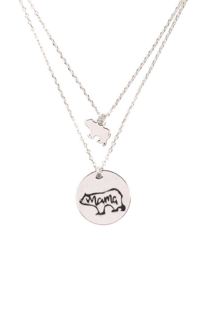LNB249 - MAMA BEAR DOUBLE LAYER PENDANT NECKLACE