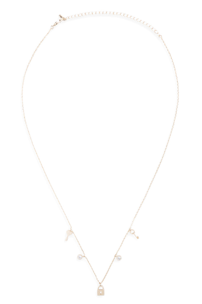 LNB413 -  KEY LOCK ZIRCONIA DAINTY CHAIN NECKLACE