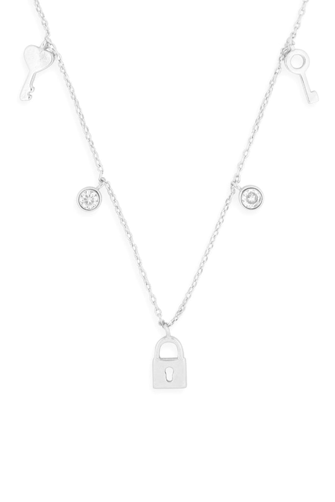 LNB413 -  KEY LOCK ZIRCONIA DAINTY CHAIN NECKLACE