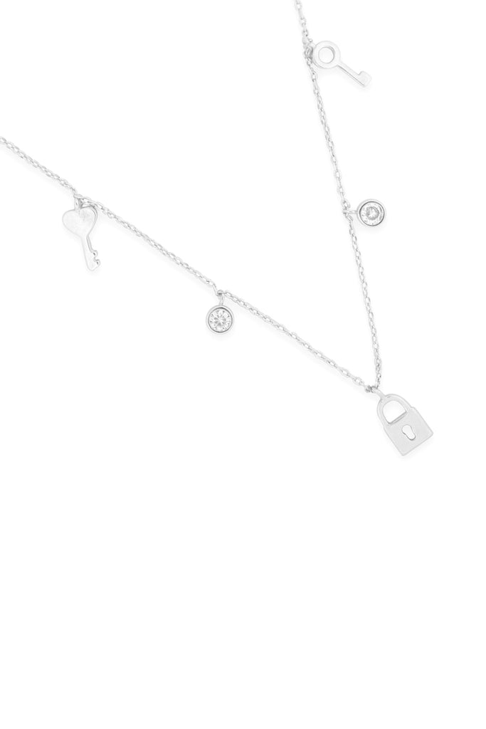 LNB413 -  KEY LOCK ZIRCONIA DAINTY CHAIN NECKLACE