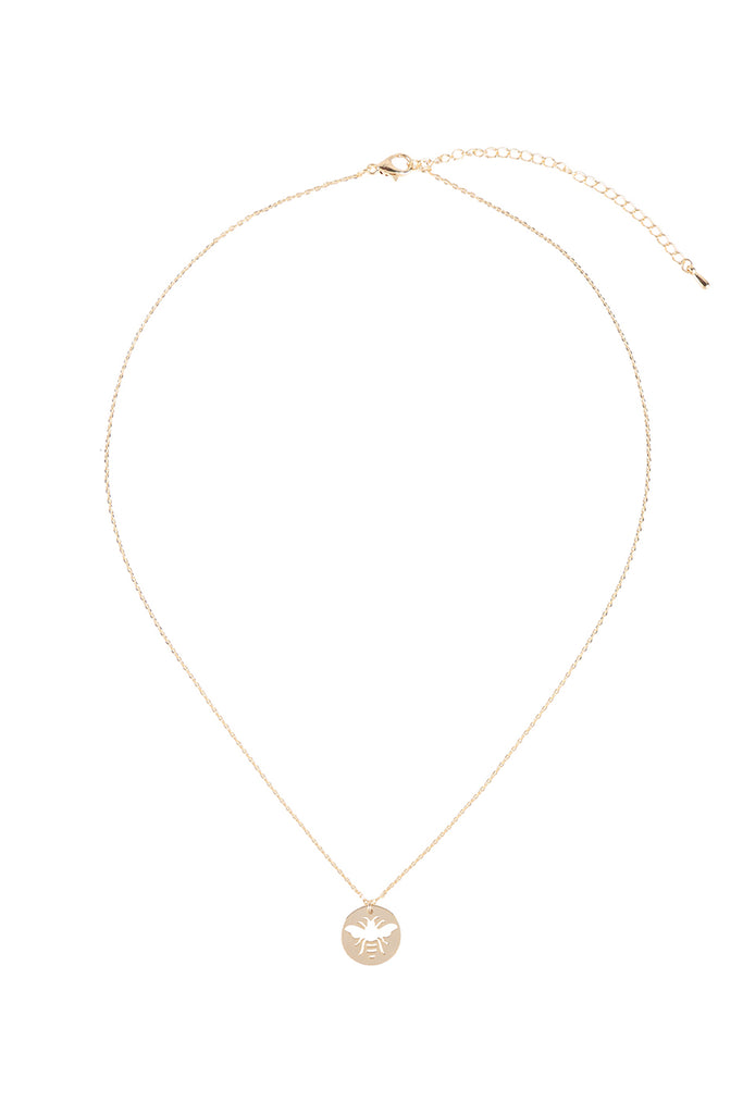 BRASS BEE CUTOUT COIN PENDANT NECKLACE