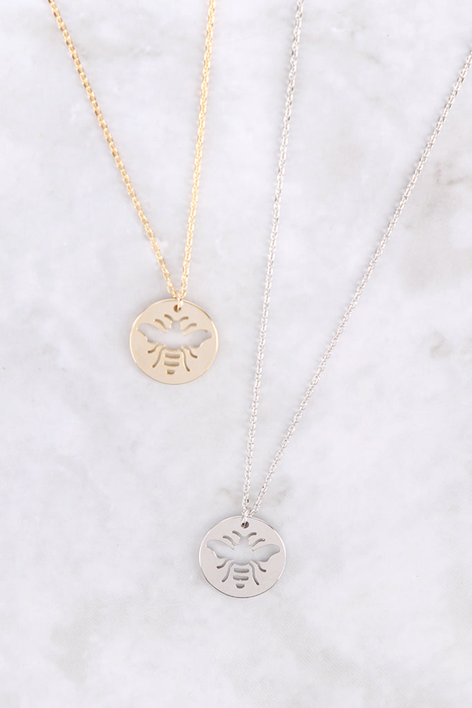 BRASS BEE CUTOUT COIN PENDANT NECKLACE