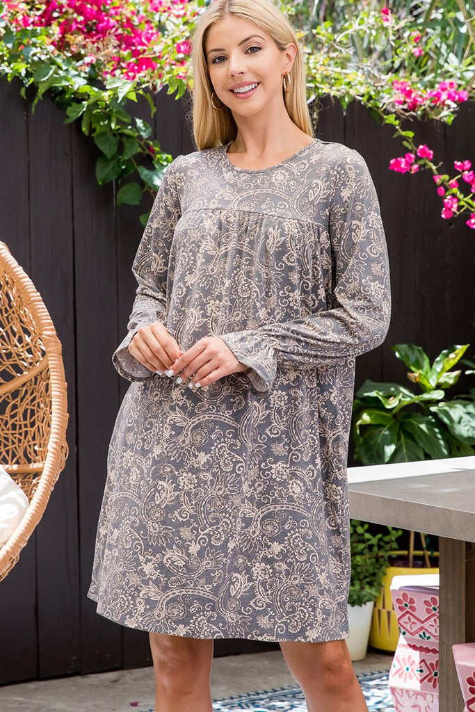 Ruffle Paisley Pleated Dress