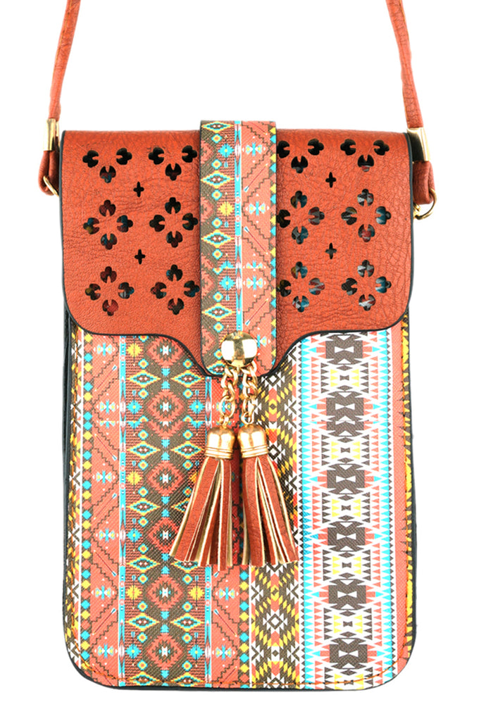 AZTEC CELLPHONE CROSSBODY BAG WITH CLEAR WINDOW