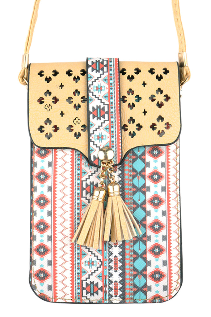 AZTEC CELLPHONE CROSSBODY BAG WITH CLEAR WINDOW