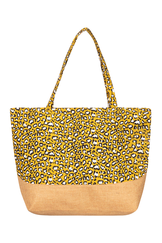 LEOPARD PRINT JUTE TOTE BAG