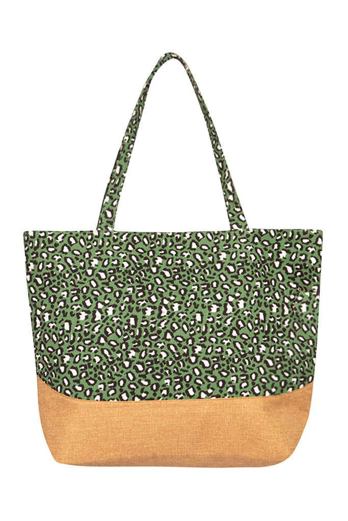 LEOPARD PRINT JUTE TOTE BAG