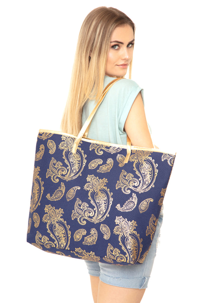 GOLD FOIL PAISLEY TOTE BAG