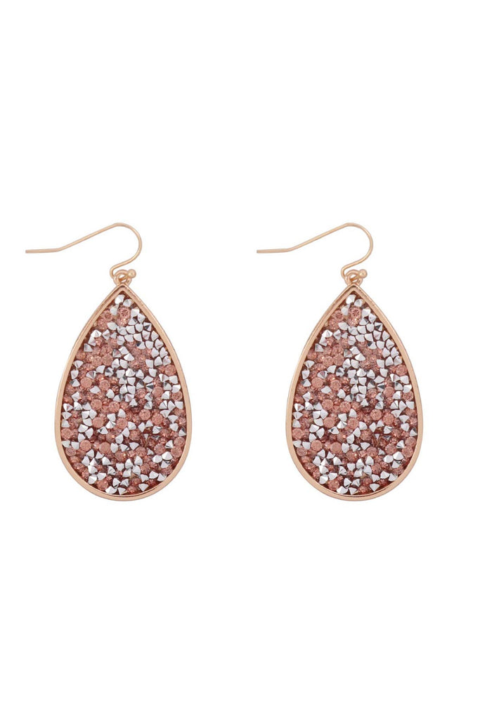 ME10311 - GLITTER FACETED STONE TEARDROP EARRINGS
