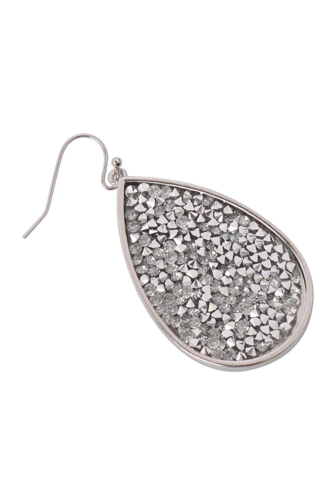 ME10311 - GLITTER FACETED STONE TEARDROP EARRINGS