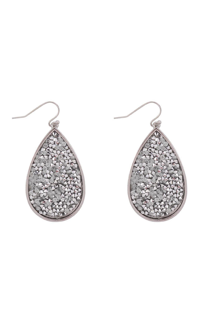 ME10311 - GLITTER FACETED STONE TEARDROP EARRINGS