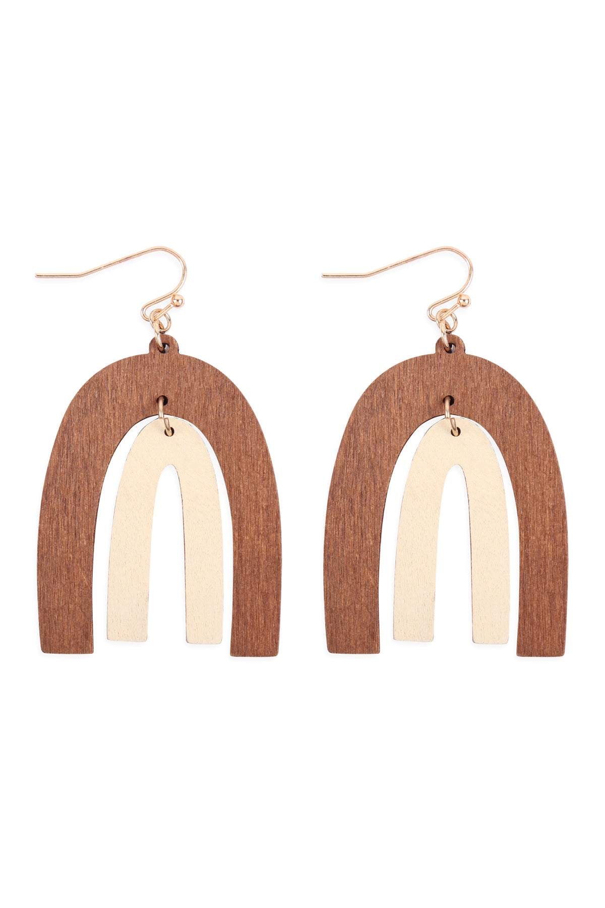 WOOD TWO TONE UPSIDE DOWN U HOOK EARRINGS Riah Fashion