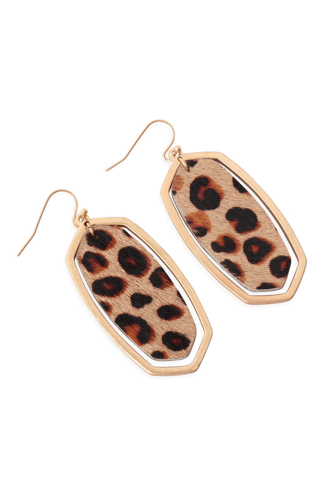 ME4725 - LEOPARD OVAL CAST GENUINE LEATHER EARRINGS