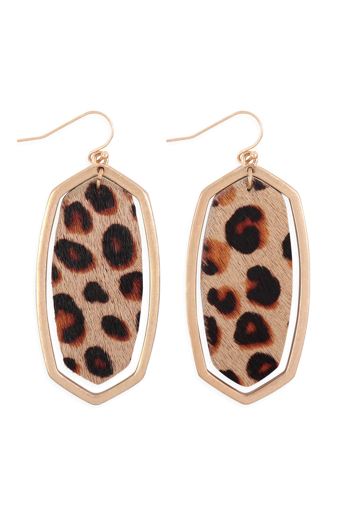 ME4725 - LEOPARD OVAL CAST GENUINE LEATHER EARRINGS