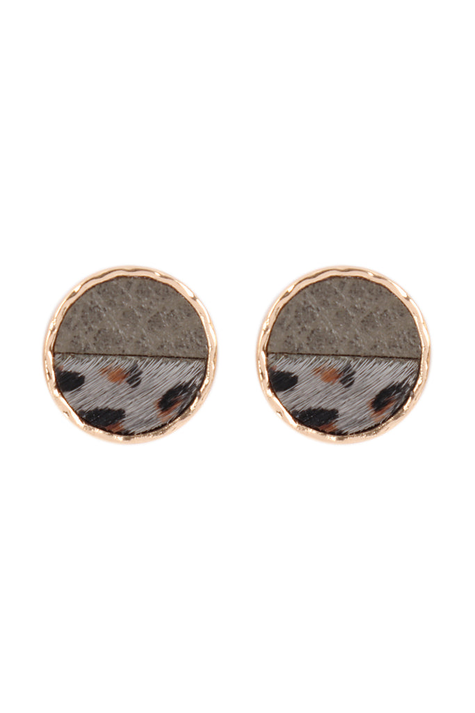 ANIMAL PRINT TWO TONE ROUND POST EARRING