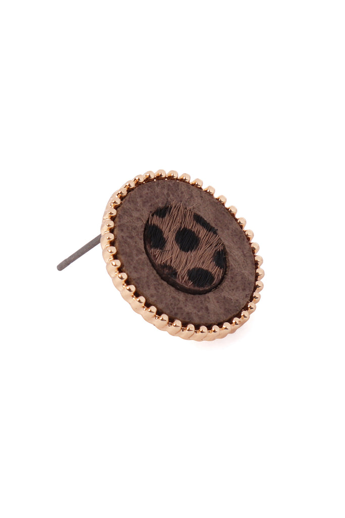 ANIMAL PRINT LEATHER ROUND TWO TONE POST EARRINGS