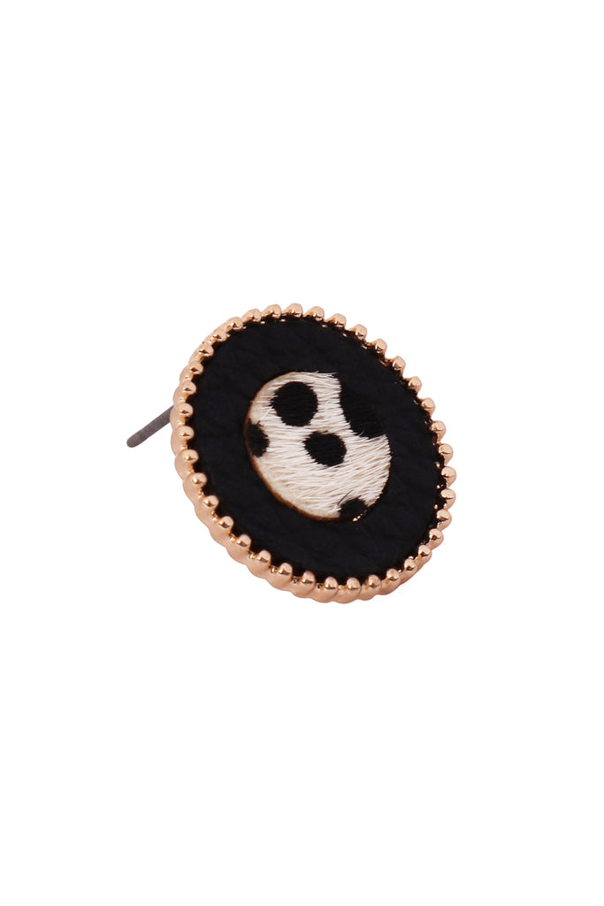 ANIMAL PRINT LEATHER ROUND TWO TONE POST EARRINGS