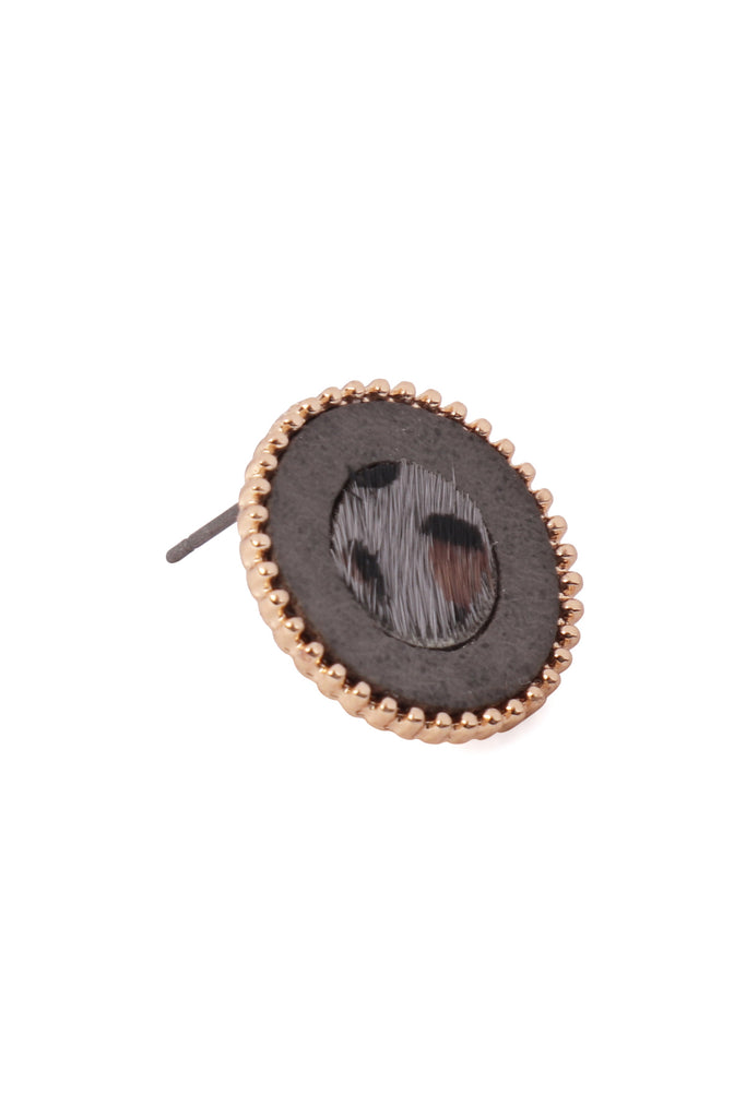 ANIMAL PRINT LEATHER ROUND TWO TONE POST EARRINGS